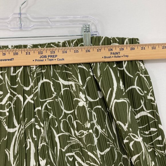 Rafaella sz 3X Green White Abstract Pleated Textured Wide Leg Pull-on Crop Pants - Picture 5 of 9